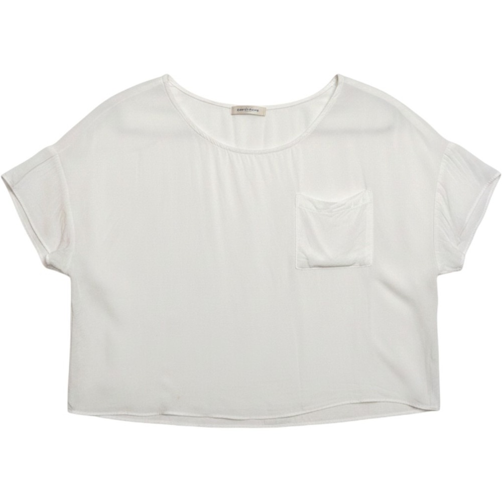 Crop Sheer Scoop Neck Top S White Short Sleeve USA Flowy Casual Boho Beach